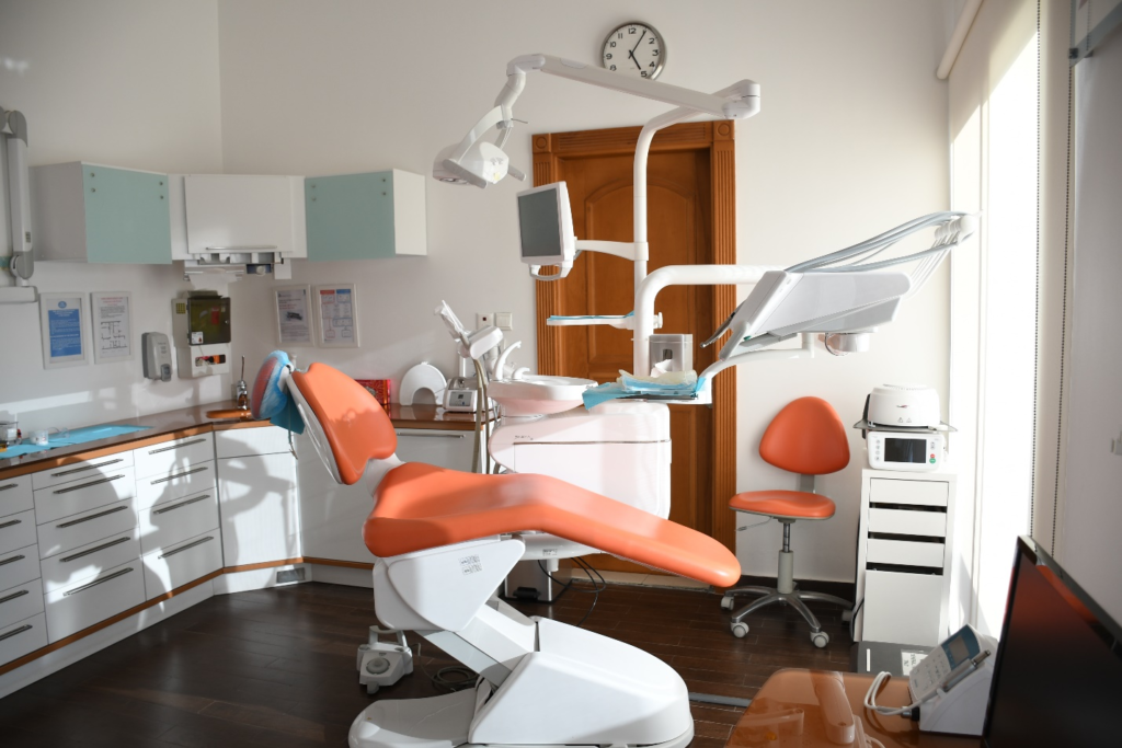 Dental chair in a clinic.